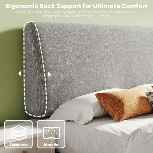 Miniatura 4 de Pinmoco Cabecero tapizado moderno para cama tamaño Queen, altura ajustable y cabecero ergonómico, fácil de montar, resistente y duradero, acabado