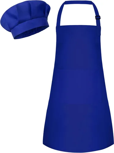 Miniatura 38 de Conjunto de Delantal y Gorro de Chef para Niños, Delantal Infantil Ajustable con 2 Bolsillos, para Niños Chef y Pintura, Cocinar, Hornear