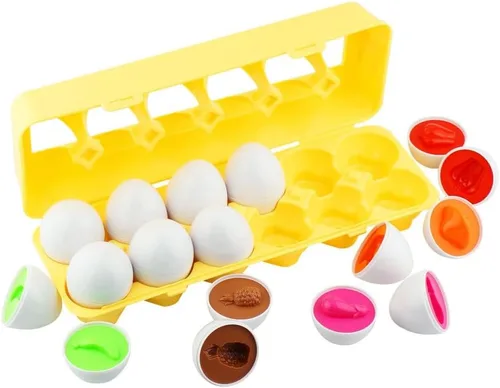 Miniatura 12 de Dimple 12 piezas de juguete a juego de huevos de automóvil con soporte – Huevos de Pascua STEM, rompecabezas educativo de forma y color, huevos