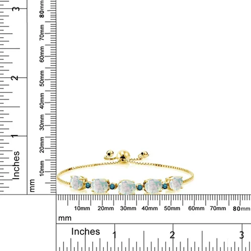Miniatura 2 de Gem Stone King Pulsera de plata chapada en oro amarillo de 18 quilates con diamantes azules de ópalo de imitación ovalada de 5.26 quilates