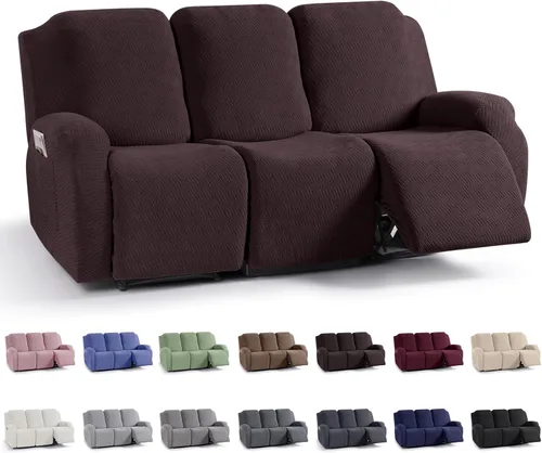 Miniatura 55 de KinCam Fundas para sillón reclinable, fundas elásticas para sillas reclinables, fundas para sofá reclinable de jacquard a rayas, protectores