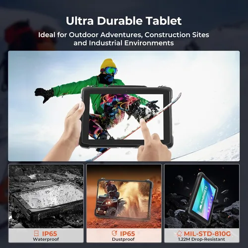 Miniatura 6 de MUNBYN 10.1 "Tablet resistente IRT11, Android 14, 8GB+128GB Tablet Android resistente con GPS, PC de trabajo al aire libre 700nits, IP65 impermeable