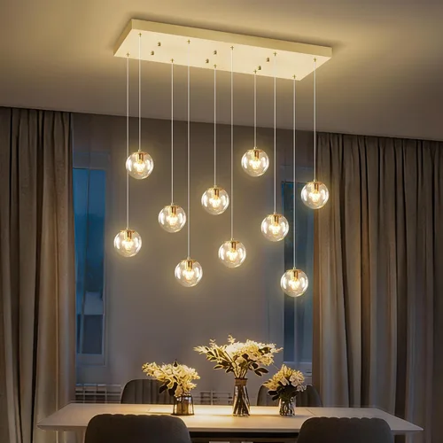 Miniatura 23 de ykolupty Escalera LED de 10 luces LED moderna con globo de cristal, lámpara colgante grande para techos altos, accesorios de iluminación de entrada