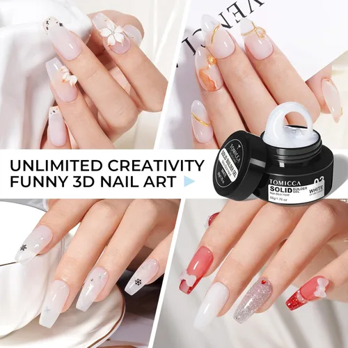 Miniatura 2 de TOMICCA Gel para esculpir uñas 3D para arte de uñas, 1.76 oz, gel no pegajoso para tallar a mano, gel de extensión de uñas UV LED, gel sólido Blanco