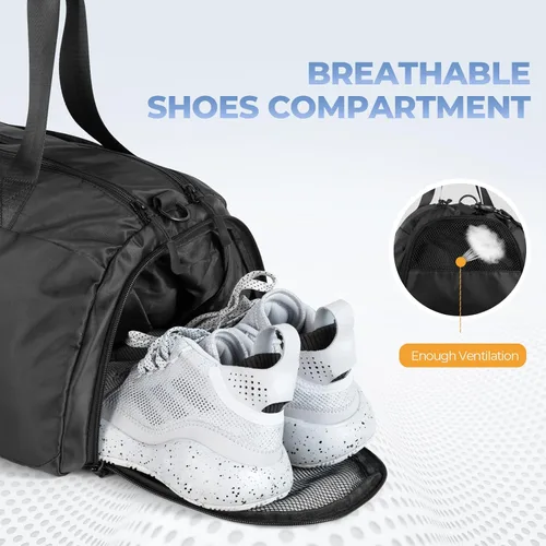 Miniatura 4 de Bolsa de gimnasio grande para mujer con compartimento para zapatos bolsa deportiva de 40 L para hombres con bolsillo húmedo bolsa de lona ligera