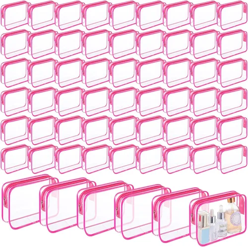 Miniatura 14 de Bolsas de maquillaje transparentes a granel, bolsa de aseo de viaje de 7 x 5.5 x 1.6 pulgadas, bolsa de PVC con cremallera, estuche de plástico