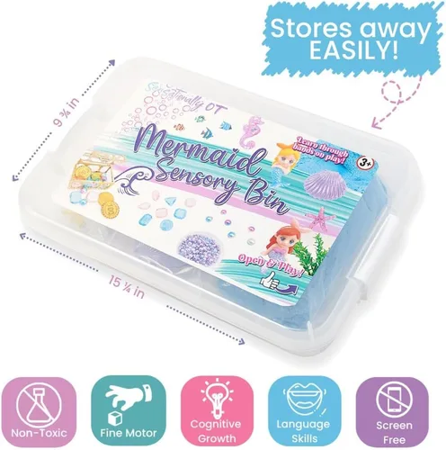 Miniatura 9 de 38 cubos sensoriales de sirena con arena mágica de 2 libras, moldes de océano y accesorios del tesoro, regalo creativo de juego de arena para niñas