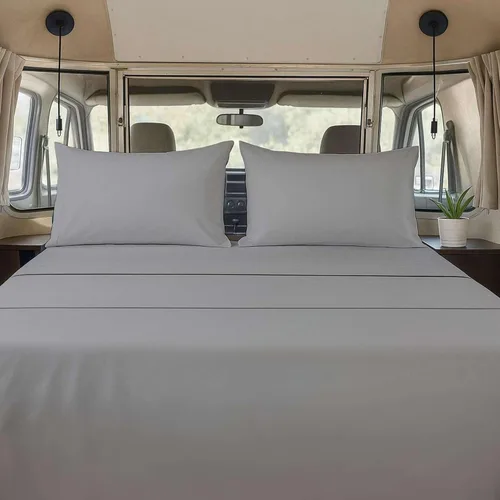 Juego de sábanas de 4 piezas tamaño matrimonial para caravanas (53 x 75), color gris claro, bolsillo profundo para colchones de 15 pulgadas, Gris