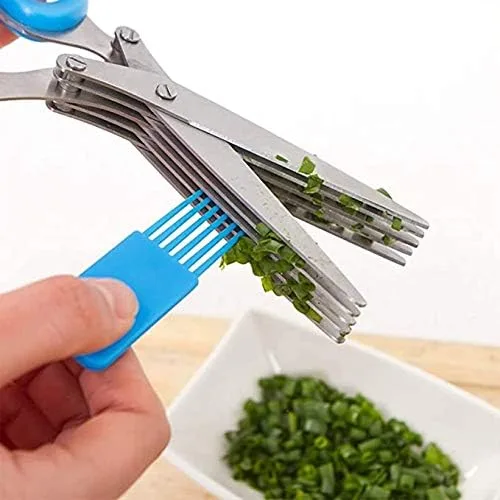 Miniatura 4 de Tijeras de cocina de acero inoxidable de 5 hojas para hierbas, picar hierbas frescas y verduras de hoja verde, utensilios de cocina, cortador