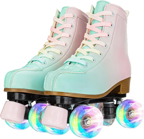 Gets Patines altos para mujer, piel sintética, cuatro ruedas, doble fila, brillante, para interiores y exteriores