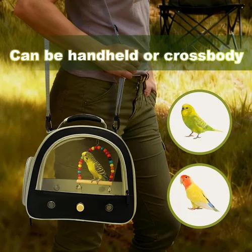 Miniatura 8 de Jaula portátil de viaje para loros con juguete pequeño oscilante y jaula, juego de juguetes coloridos para pájaros pequeños, bolsa de periquito