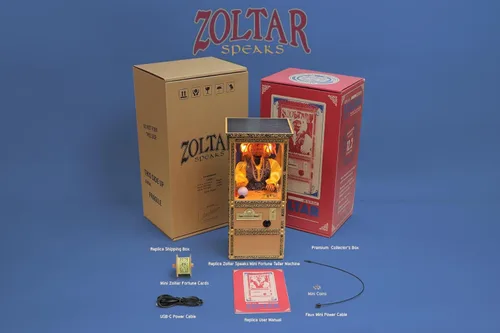 Miniatura 6 de New Wave Toys Zoltar Speaks - Mini réplica de la máquina adivina, totalmente animada escala 1/6 con dispensador de tarjetas, USB-C recargable
