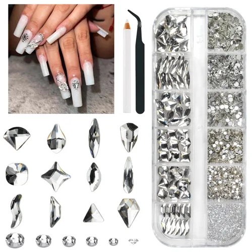 Miniatura 16 de Qiipii 2052 piezas de diamantes de imitación amatista púrpura para uñas, diamantes de imitación de vidrio de color lila claro para uñas, 72 formas