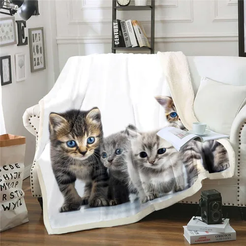 Erosebridal Manta de vellón Sherpa para niños con estampado de gatos, bonita manta de felpa 3D para mascotas, suave y cálida, de microfibra, regalos