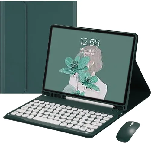 Miniatura 8 de Ratón de teclado para Galaxy Tab A8 10.5 pulgadas funda de teclado con mouse Bluetooth, linda llave redonda desmontable BT Color teclado cubierta