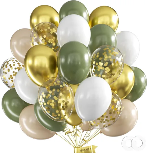 Miniatura 14 de Juego de 62 globos de 12 pulgadas, color negro, blanco, plateado, globos de fiesta con confeti plateado metálico blanco y negro con cintas