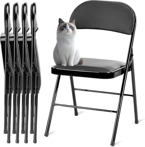 Miniatura 8 de Simple Deluxe Paquete de 2 sillas plegables con asientos acolchados de cuero y marco de metal duradero, plegables, portátiles, asiento para eventos