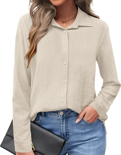 Miniatura 8 de AUSELILY - Camisas con botones para mujer, manga larga, cuello con botones, blusas casuales para el trabajo y negocios, túnicas