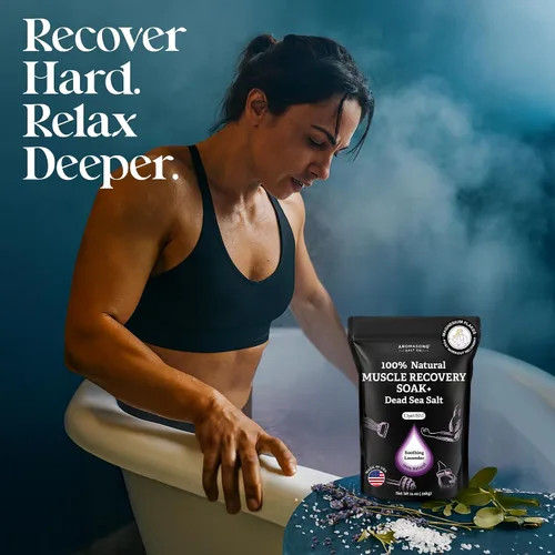Miniatura 7 de Aromasong Baño de recuperación muscular de 3 libras, sal de baño natural con sal del mar muerto, MSM puro, copos de magnesio y aceites esenciales