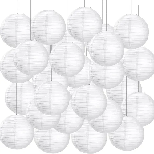 Miniatura 9 de Treela Paquete de 90 faroles de papel chinos japoneses blancos para colgar al aire libre, globos de papel para decoración de fiesta para bodas