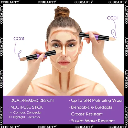 Miniatura 5 de CCbeauty Barra de contorno mate 2 en 1, barra corrector de doble resaltado, kit de resaltado y contorno, barras bronceadoras para maquillaje