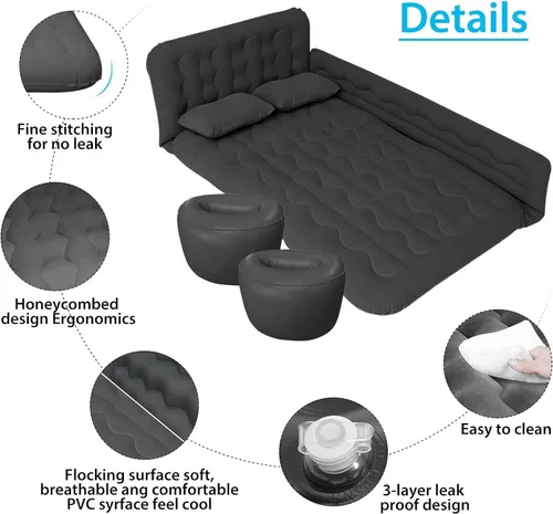 Miniatura 3 de Colchón de aire para cama de automóvil, SUV, colchón de aire para automóvil con bomba eléctrica, 2 almohadas inflables y 2 reposapiés para asiento