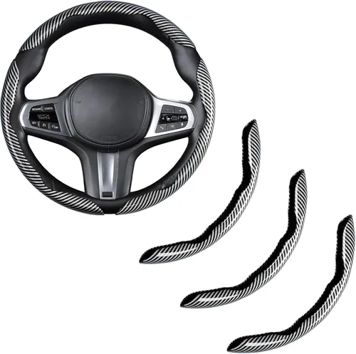 Miniatura 7 de Cubierta de volante de fibra de carbono, juego de accesorios de volante de coche con cierre de presión 3 piezas, protector antideslizante