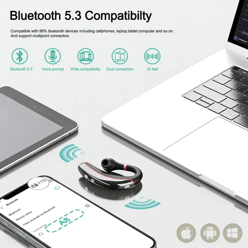 Miniatura 3 de Auriculares Bluetooth, auricular inalámbrico Bluetooth con funda de carga de 500 mAh para auriculares ultraligeros manos libres V5.3 con micrófono