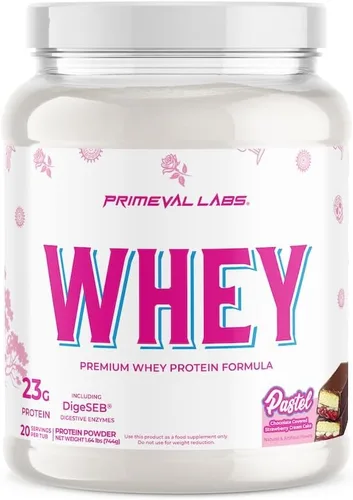 Primeval Labs Concentrado de Proteína de Suero Puro | Crecimiento y Recuperación Muscular | Fórmula Fácil de Mezclar | Pastel | 20 Porciones