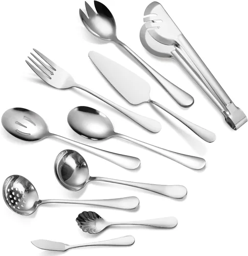 Miniatura 14 de Juego de Utensilios para Servir Negros de 10 Piezas de Acero Inoxidable para Cocina Catering Cubertería incluye Pinzas para Catering Cucharas