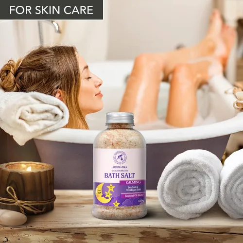 Miniatura 9 de Sales de baño calmantes de 21.16 onzas – con aceites esenciales de sándalo, lavanda y bergamota – Sales marinas de baño naturales de 21.16 oz