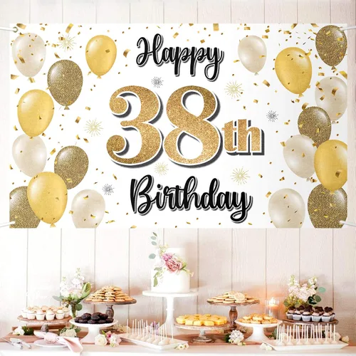 Miniatura 29 de Decoraciones de Feliz Cumpleaños 100, Globo Dorado Grande 100 Pancarta de Cumpleaños Telón de Fondo Letrero - Salud por 100 Años Suministros