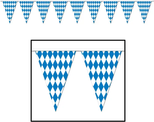 Beistle Oktoberfest - Banderín bávaro, guirnalda de bandera a cuadros azules y blancos para celebraciones temáticas alemanas, decoraciones de fiesta