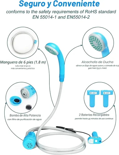 Miniatura 2 de innhom Ducha portátil para campamento, ducha al aire libre, bomba de ducha de campamento, eléctrica recargable portátil, alimentado por batería
