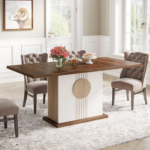 Miniatura 9 de Tribesigns Mesa de comedor rectangular de 55 pulgadas para 4 a 6 personas, mesa de comedor de madera de granja para cocina, comedor y sala de estar