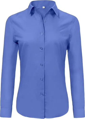 Miniatura 46 de Ruisin - Camisas supersuaves sin arrugas y con botones para mujer, unicolor, manga larga, diseño a rayas, estilo formal, blusa de vestir