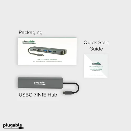 Miniatura 7 de Plugable Adaptador multipuerto USB C 7 en 1 sin controlador con Ethernet, HDMI 4K60Hz, carga de paso de 100 W, 2 USB 3.0, SD/microSD, para USB-C