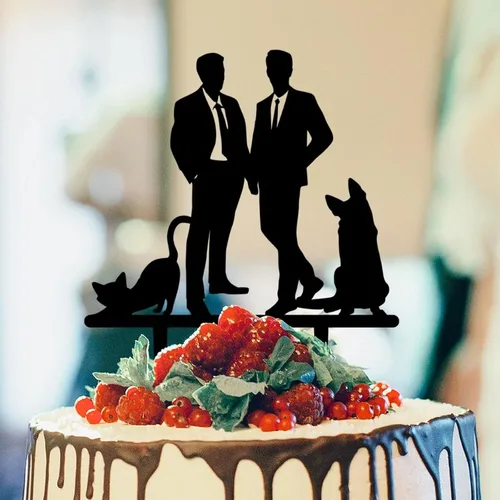 Miniatura 17 de Decoración rústica para tartas de boda del mismo sexo, silueta de novios, decoración para tartas de boda con Rottweiler y Basset Hound Novio y Novio