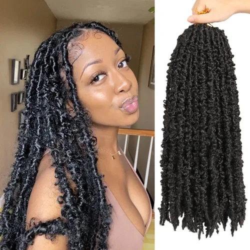Miniatura 54 de ZRQ Butterfly Locs Cabello de Ganchillo Corto 6 Paquetes Negro Cabello Bob de Ganchillo 8 Pulgadas Locs Sintéticos Desordenados Desgastados Trenzas