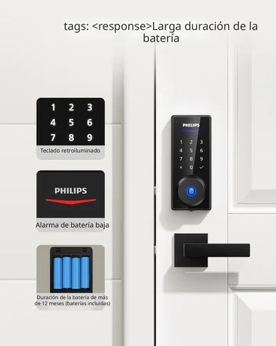 Miniatura 6 de Philips Juego de cerradura de puerta delantera, cerradura electrónica de huellas dactilares con 2 manijas de palanca, cerradura de puerta de entrada