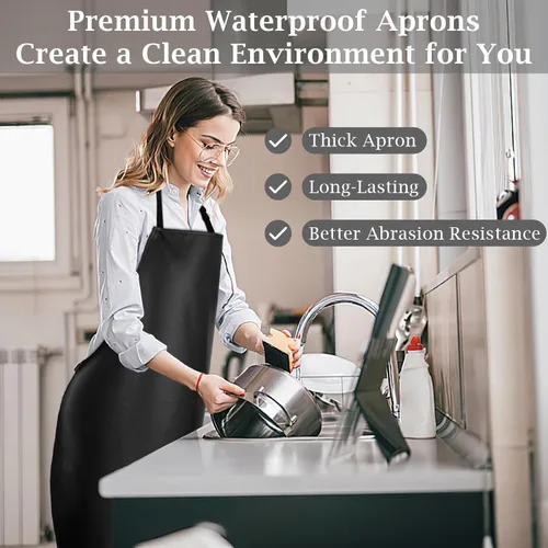 Miniatura 4 de PEASUG Delantal de carnicero impermeable, delantal de laboratorio ajustable extra largo con babero para lavavajillas, cocina, jardinería, aseo