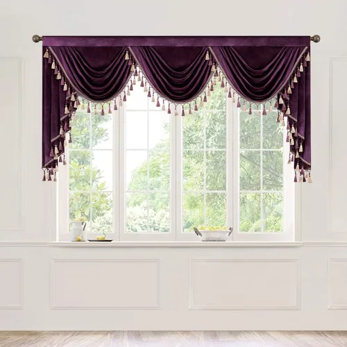 Miniatura 37 de VOGOL Cenefa de cortinas de terciopelo grueso para dormitorio, cenefas de cascada de lujo con aislamiento térmico dorado para sala de estar formal