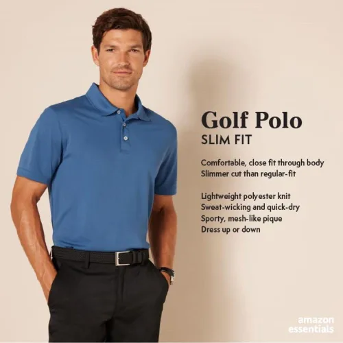 Miniatura 2 de Tienda Essentials Polo de golf para hombre, manga corta, ajuste delgado, secado rápido