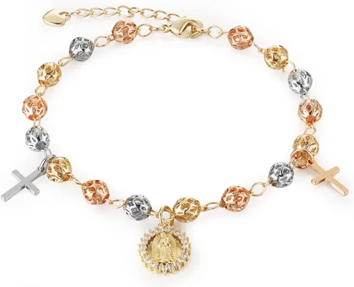HZMAN Pulsera de cruz con cuentas de rosario virgen de Guadalupe ajustable para mujer, regalo de joyería