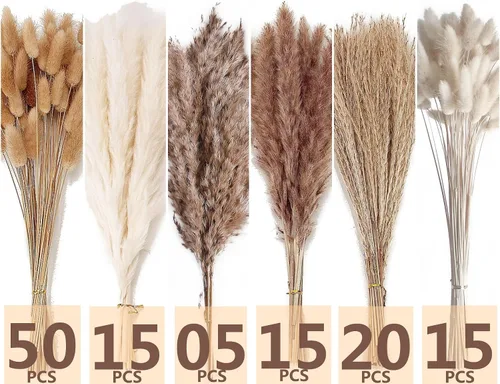 Miniatura 4 de Decoración de hierba seca de las pampas, 120 piezas de hierba de las pampas con colas de conejo, ramo de hierba de caña para bodas, flores bohemias