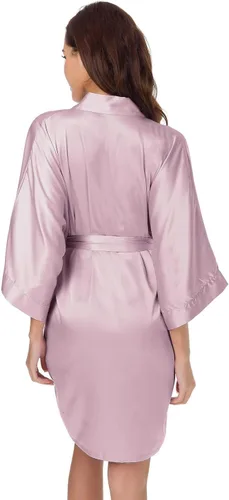 Miniatura 4 de SIORO - Albornoz de satén para mujer, sedoso kimono, para novia, damas de honor, boda, fiesta, salón, corto, XS-XXL