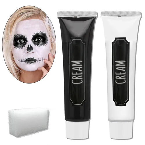 Pintura corporal blanca y negra, paleta de maquillaje SFX con pinceles, paleta de pintura de crema a base de aceite, kit de maquillaje de Halloween