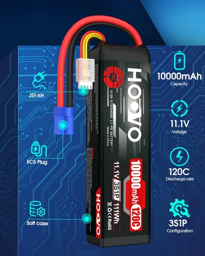 Miniatura 2 de HOOVO 3S Lipo Batería 11.1V 10000mAh 120C Batería RC Softcase EC5 Plug Compatible para coches RC, Drones, DJI, FPV, RC Avión, Racing Hobby 2