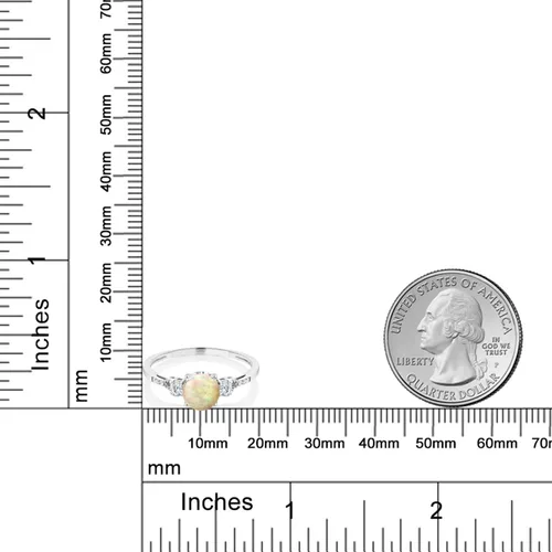 Miniatura 64 de Gem Stone King Anillo de compromiso de 3 piedras preciosas redondas de oro blanco de 10 quilates con piedra natal de 0.236 in con piedra natal