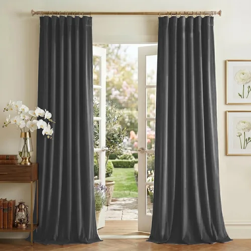 Miniatura 26 de NICETOWN Cortinas de terciopelo blanco marfil de 10 pies de largo para techos altos, cortinas extralargas con aislamiento térmico para ventanas